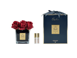 Couture Perfumed Natural Touch 9 Roses - Square Black Vase Gold & Red