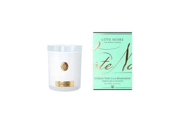 NEW - Cote Noire Soy Candle 450g - White Vessel with Gold Badge - Pers
