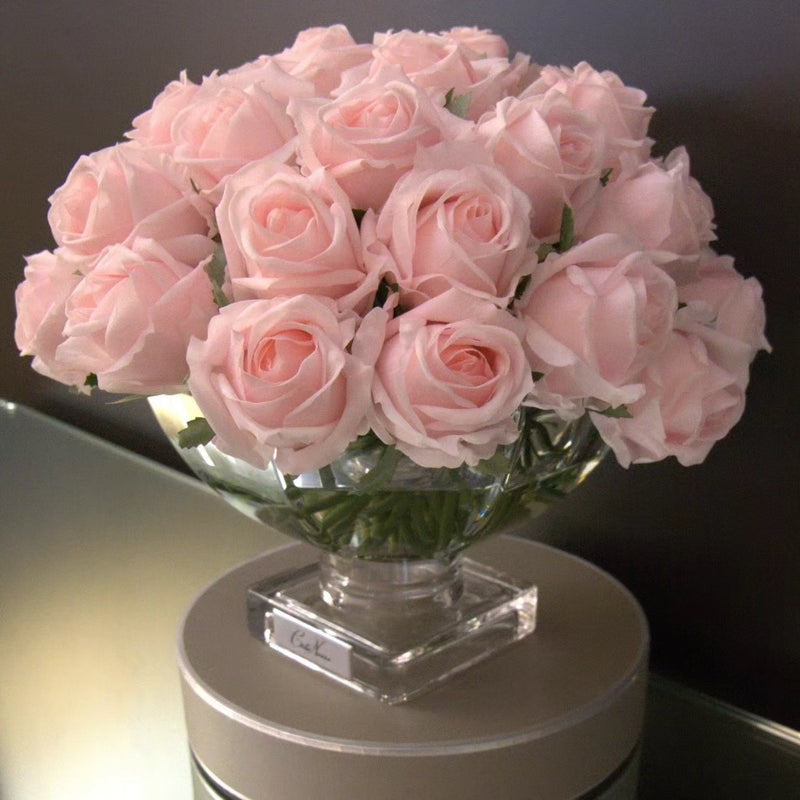 Luxury Centrepiece - 37 Rose Buds in French Pink & Silver badge - CPRB06