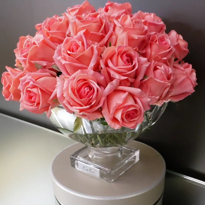 Luxury Centrepiece - 37 Rose Buds in Peach & Silver badge - CPRB05