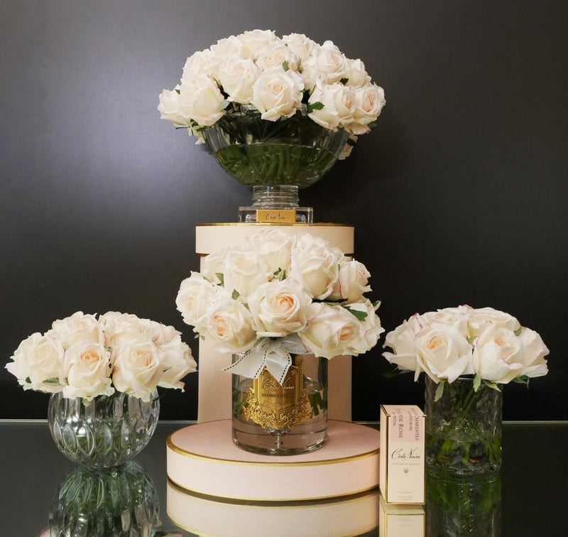Luxury Centrepiece - 37 Rose Buds in Blush & Gold badge - CPRB02