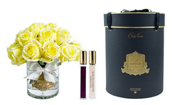 * NEW * Luxury Grand Rose Bud Bouquet - GOLD badge - Yellow - Black box - LRB08