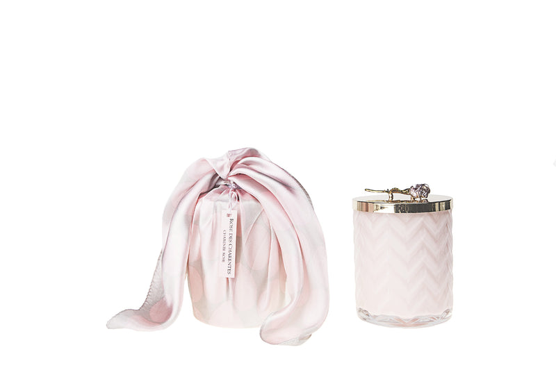 Herringbone Candle With Scarf - Pink - Rose lid - Charente Rose - HCG04