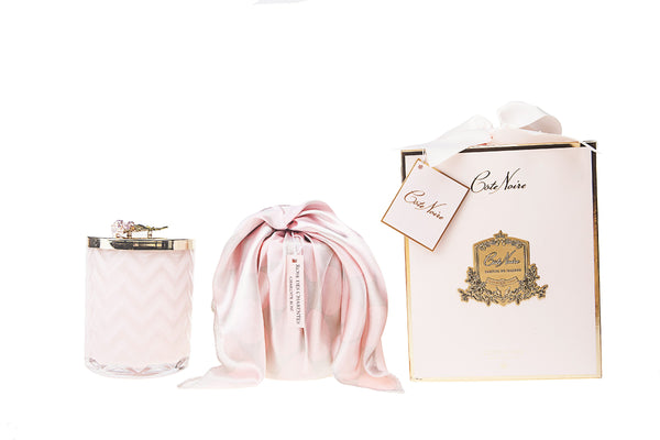 Herringbone Candle With Scarf - Pink - Rose lid - Charente Rose - HCG04