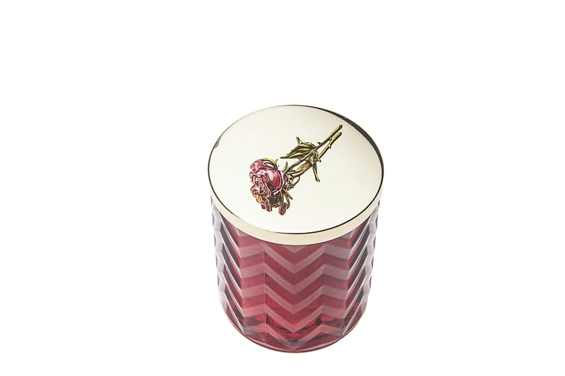 Herringbone Candle With Scarf Rose Oud - Red & Red Rose lid - HCG07