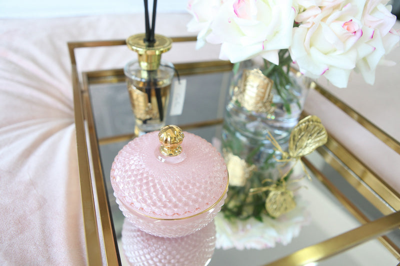 Round Art Deco Candle - Pink & Gold - Pink Champagne - GML30002