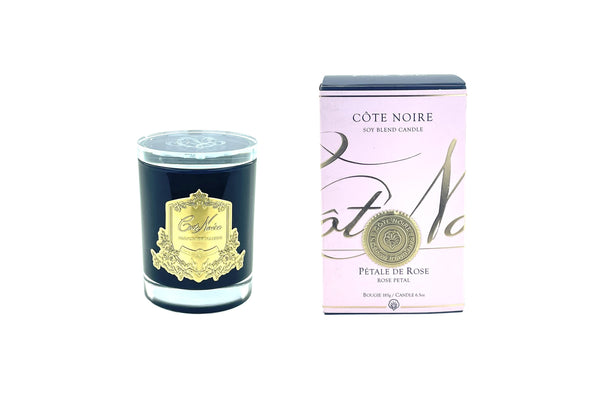Cote Noire Candles - Dark Vessel with Gold Badge - Rose Petal