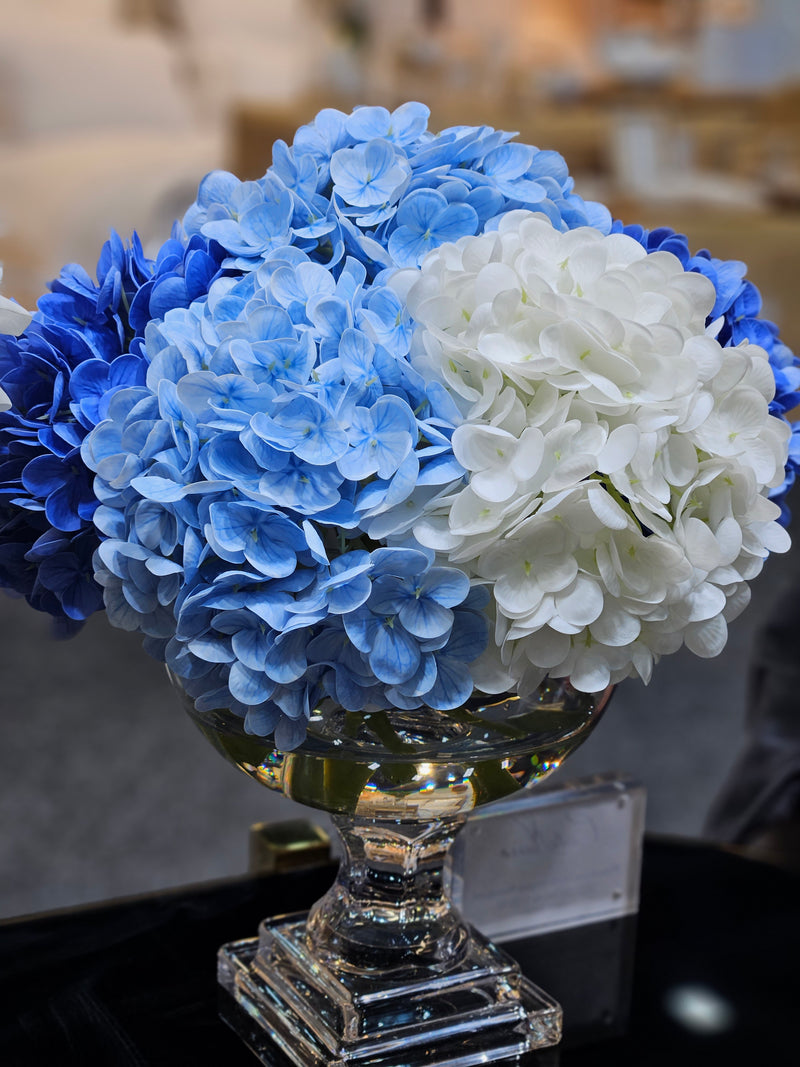 * NEW * Cote Noire Provence Hydrangea Bouquet - Medium Mixed Blue with Silver Badge