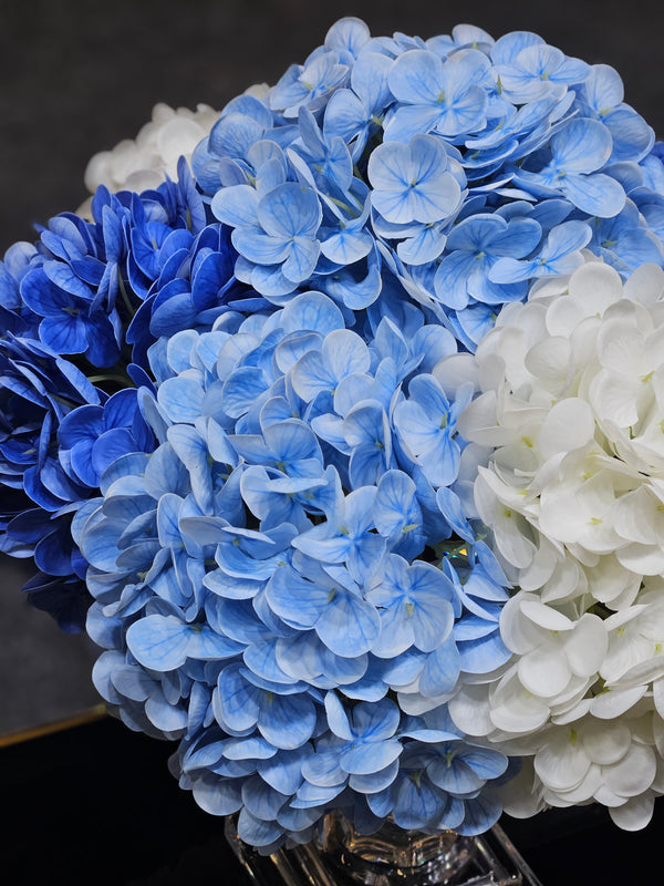 * NEW * Cote Noire Provence Hydrangea Bouquet - Large Mixed Blue with Silver Badge