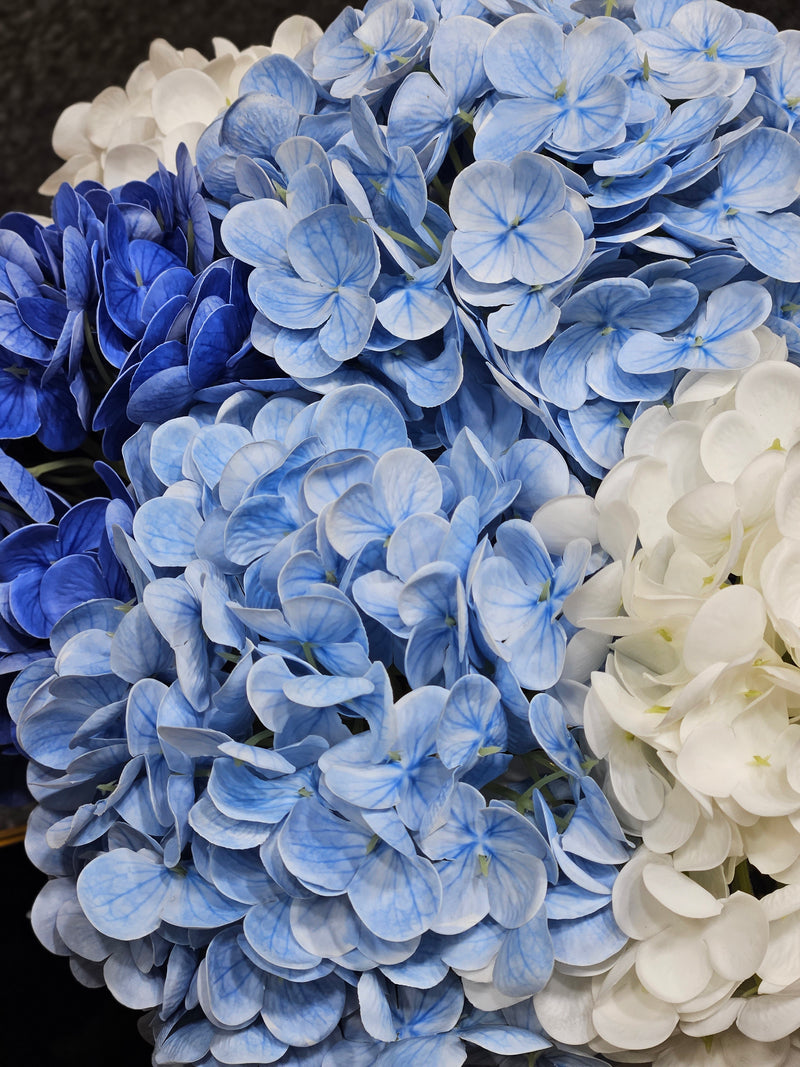 * NEW * Cote Noire Provence Hydrangea Bouquet - Large Mixed Blue with Silver Badge