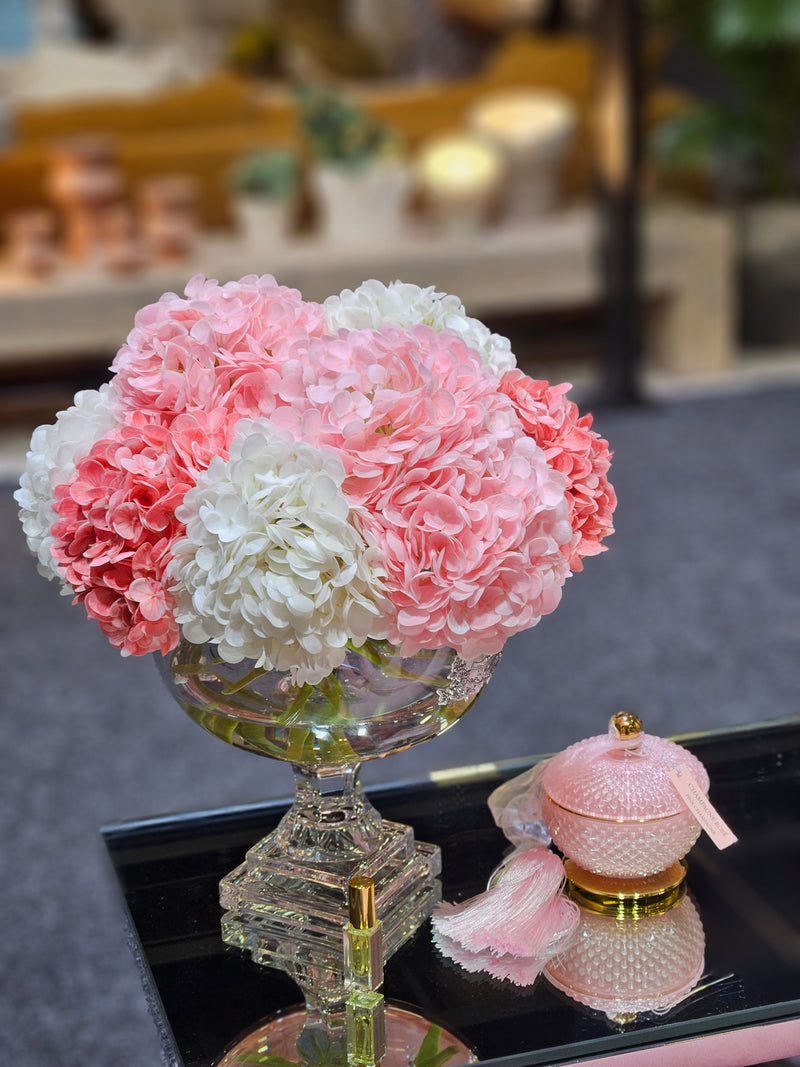 Cote Noire Provence Hydrangea Bouquet - Medium Mixed Pink with Gold Badge