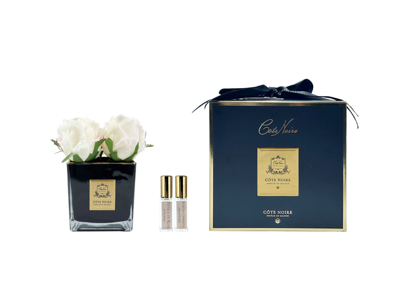 Couture Square Black Vase Perfumed Natural Touch 4 Roses - Blush