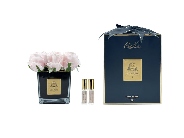 Couture Square Black Vase Perfumed Natural Touch 9 Roses - French Pink