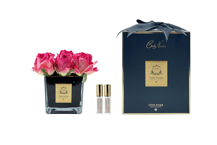 côte noire Cote Noire Couture 9 Rose Buds - Square Black Vase - Gold & Magenta - SVB907