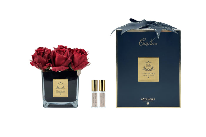 côte noire Cote Noire Couture 9 Rose Buds - Square Black Vase - Gold & Red - SVB904