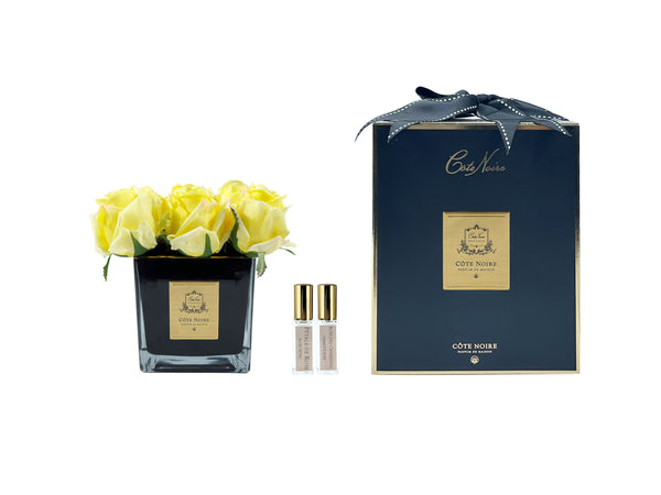 Couture Square Black Vase Perfumed Natural Touch 9 Roses - Yellow