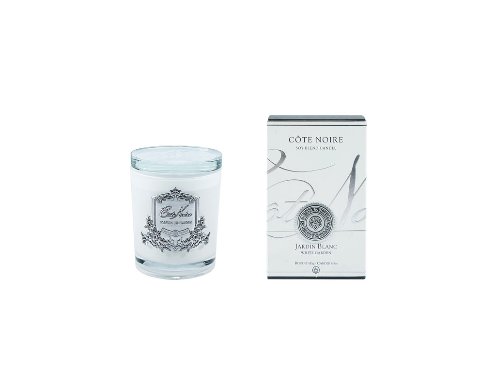 DISCONTINUED ** Cote Noire Candles -185g White Vessel with Silver B