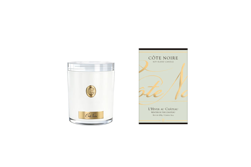 NEW - Cote Noire Soy Candle 450g - White Vessel with Gold Badge - Wint