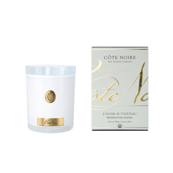 NEW - Cote Noire Soy Candle 450g - White Vessel with Gold Badge - Wint