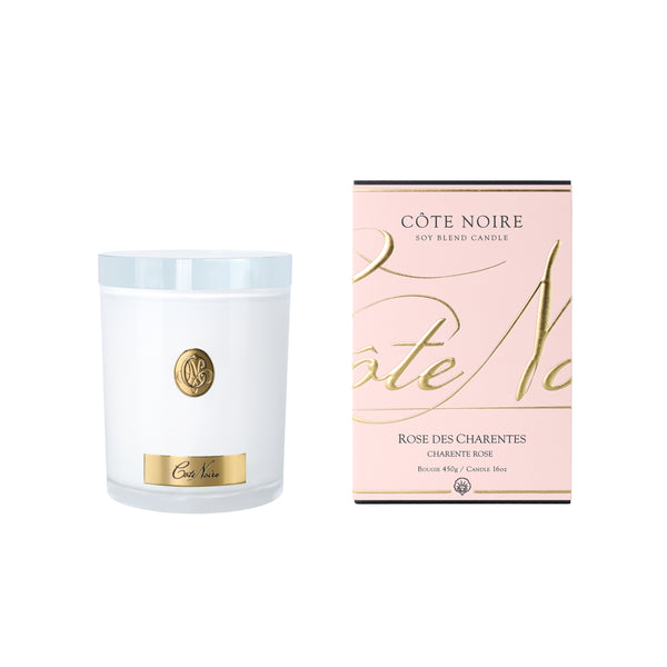 NEW - Cote Noire Soy Candle 450g - White Vessel with Gold Badge -Chare