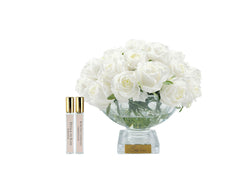Luxury Centrepiece - 37 Rosebuds in Ivory White & Gold badge - CPRB11