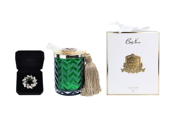 Christmas Herringbone Candle Green Vessel - Warm cinnamon & apple tart