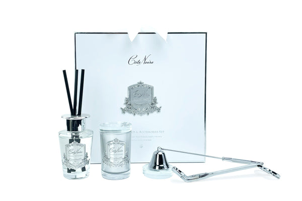 * DISCONTINUED * Luxury Gift Set with candle snuffer & wick trimmer - White - Winter in the Chateau - GFA04