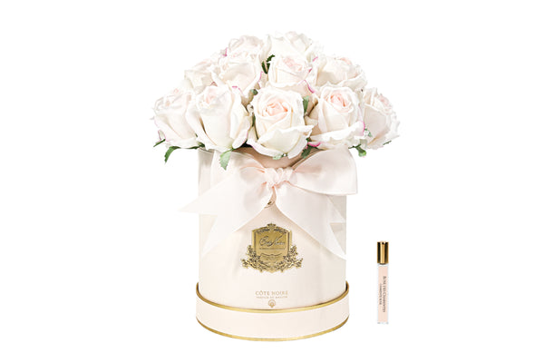 NEW - Cote Noire Hat Box  Bouquet - Pink Box with Pink Blush Rose Buds - HBB02