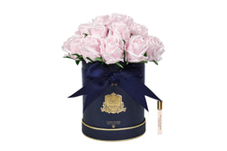 NEW - Cote Noire Hat Box Bouquet - Navy Box with French Pink Rose Buds - HBB06