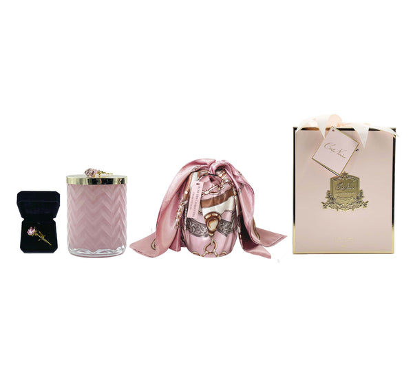 Cote Noire Herringbone Candle with Scarf - Pink & Gold - Rose Brooch - Charante Rose - HCG04