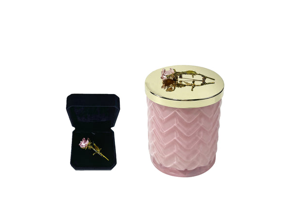 Cote Noire Herringbone Candle with Scarf - Pink & Gold - Rose Brooch - Charante Rose - HCG04