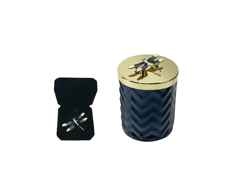 Cote Noire Herringbone Candle with Scarf - Navy & Gold - Dragonfly Brooch - Eau De Vie - HCG05