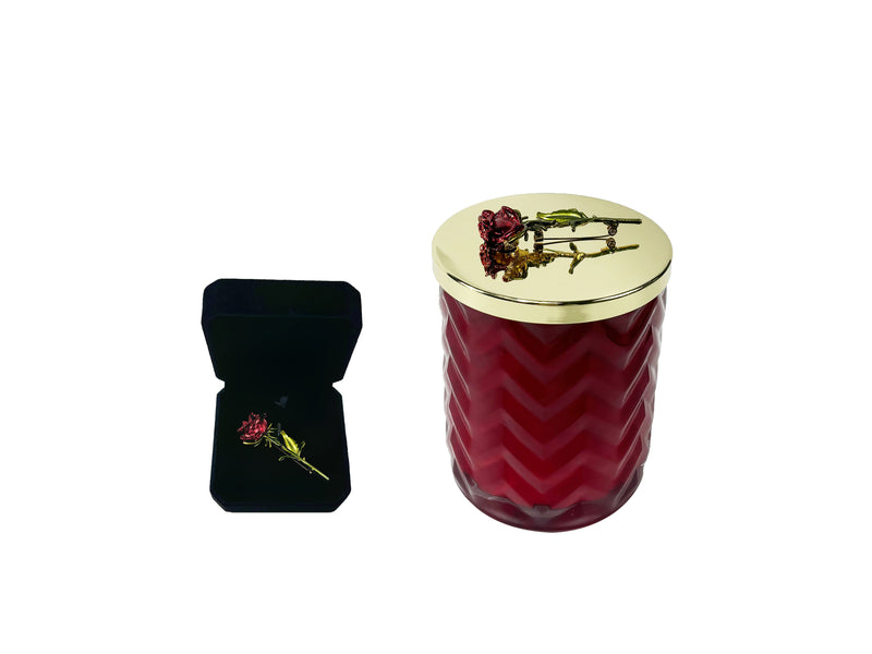 Cote Noire Herringbone candle with Scarf - Red & Gold - Red Rose Brooch - Rose Oud - HCG07