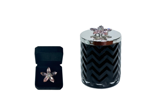 Cote Noire Herringbone Candle with Scarf - Black & Silver - Flower Brooch - Pink Champagne - HCS06