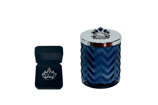 Cote Noire Un Jardin a Versailles scented Herringbone Candle with Scarf - Navy & Silver - Crown Brooch - HCS05