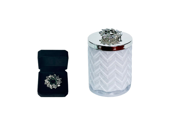 Cote Noire Herringbone Candle with Scarf - White & Silver - Jewel Brooch - Belle Epoque - HCS06