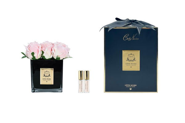NEW - Cote Noire Couture 9 Rose Buds - Square Black Vase - Champagne Pink - SVB915