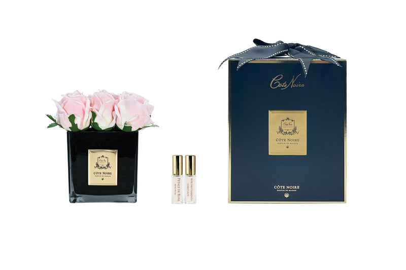 NEW - Cote Noire Couture 9 Rose Buds - Square Black Vase - Champagne Pink - SVB915