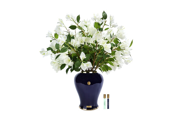 NEW - Cote Noire - Imperial Bougainvillea - Indigo Urn with White - IMPWB01