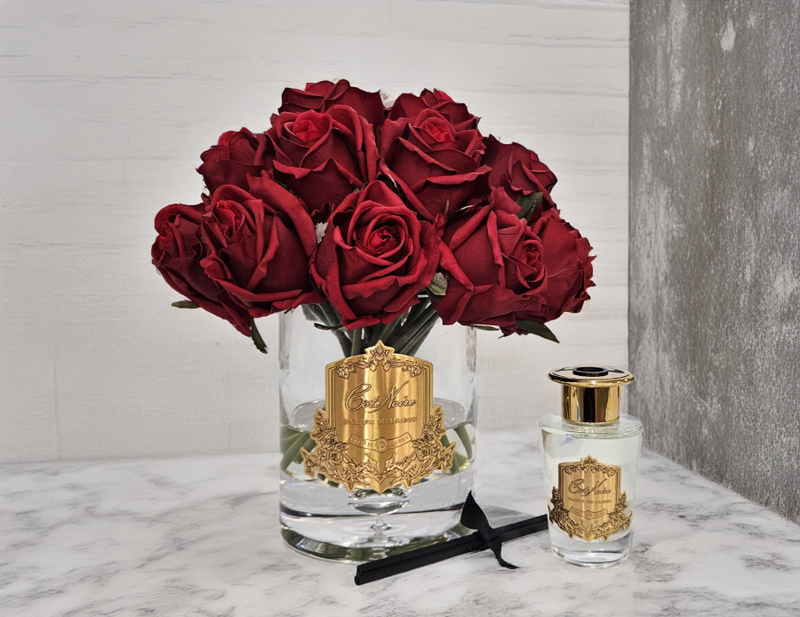 Cote Noire Luxury Grand Rose Bud Bouquet - Red - Gold Badge - LRB04