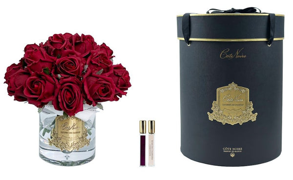 * NEW * Luxury Grand Rose Bud Bouquet - Gold Badge - Red - Black Box - LRB04