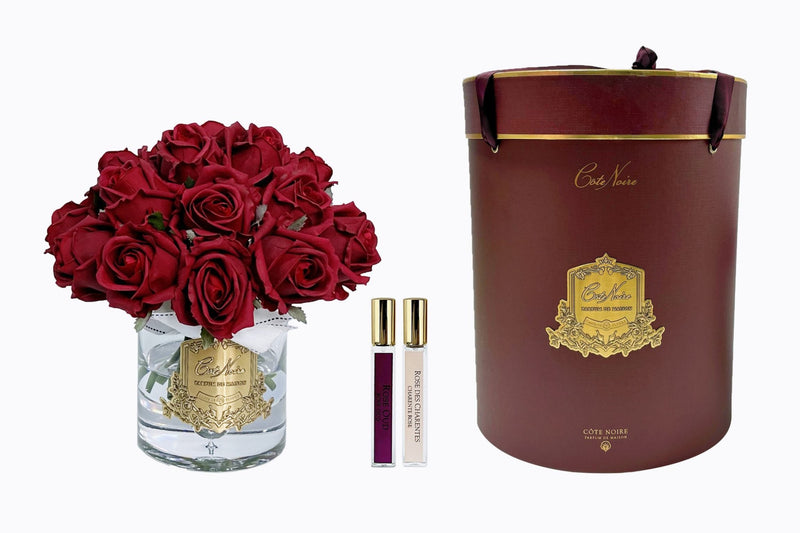 Cote Noire Luxury Grand Rose Bud Bouquet - Red - Gold Badge - LRB04