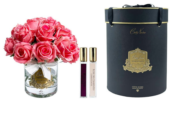 * NEW * Luxury Grand Rose Bud Bouquet - Gold Badge - White Peach- Black- LRB10