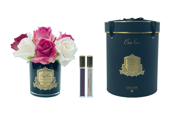 Cote Noire Premium Rose Bud Bouquet - Mixed Magenta & Blush - Dark Glass - MBG01