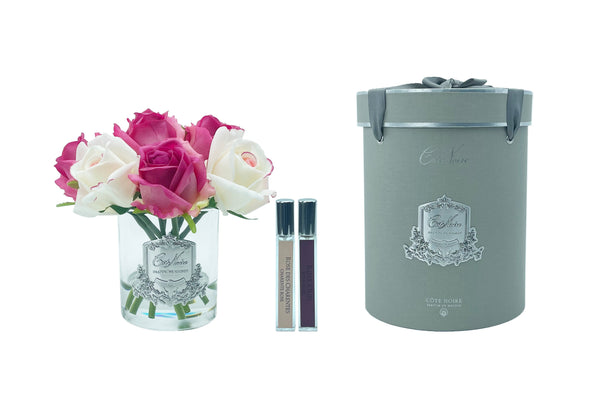 Cote Noire Premium Rose Bud Bouquet - Mixed Magenta & Blush - Clear Glass - MBS01