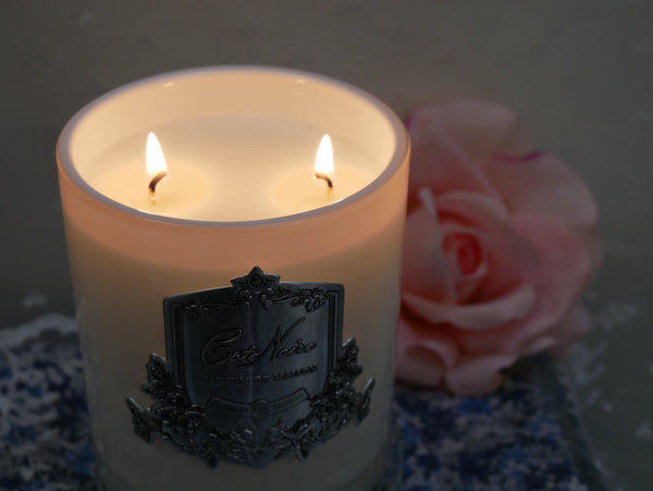 Cote Noire Candles - White Vessel with Silver Badge - Charente Rose