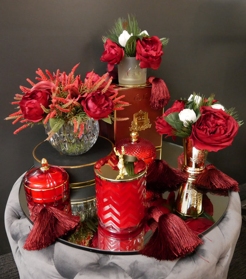 CHRISTMAS GOLD GOBLET - RED PEONIES AND WHITE ROSE BUDS