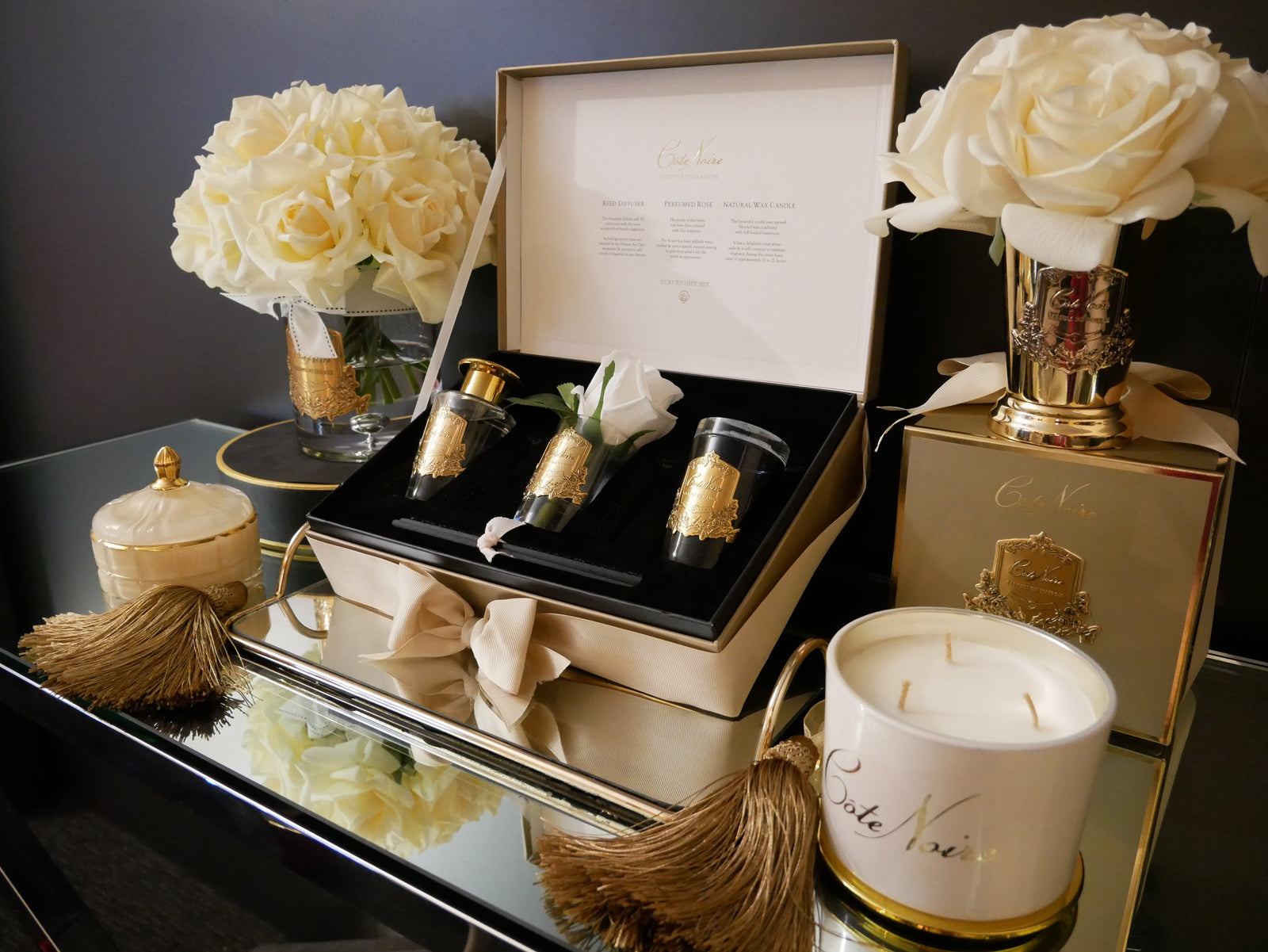 Cote Noire room fragrance set ルームフレグランス Côte Noire Luxury Gift Set - Rose Bud, Candle, Diffuser & Perfume