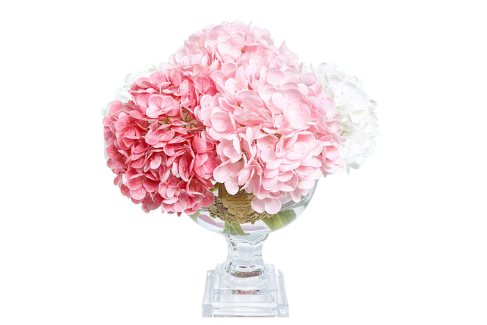 côte noire ** DISCONTINUED ** Cote Noire Provence Hydrangea Bouquet - Medium Mixed Pink with Gold Badge - PHB02M