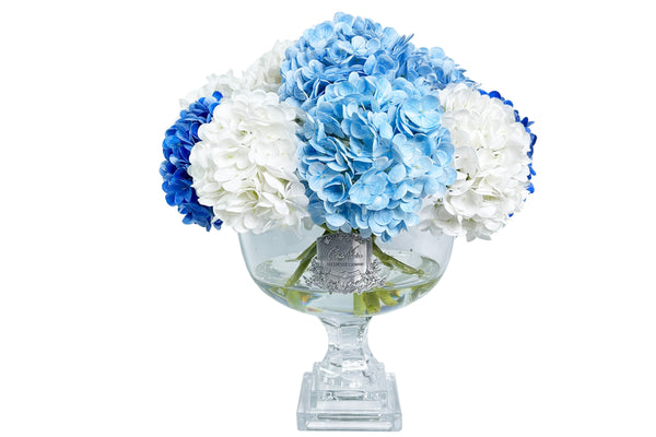 * NEW * Cote Noire Provence Hydrangea Bouquet - Large Mixed Blue with Silver Badge